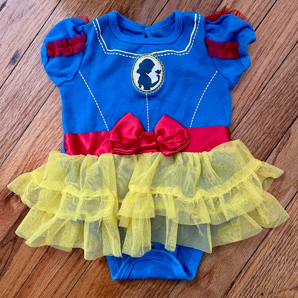 Disney Baby Snow White Onesie Blue and Yellow Kids Costume with Red Bow